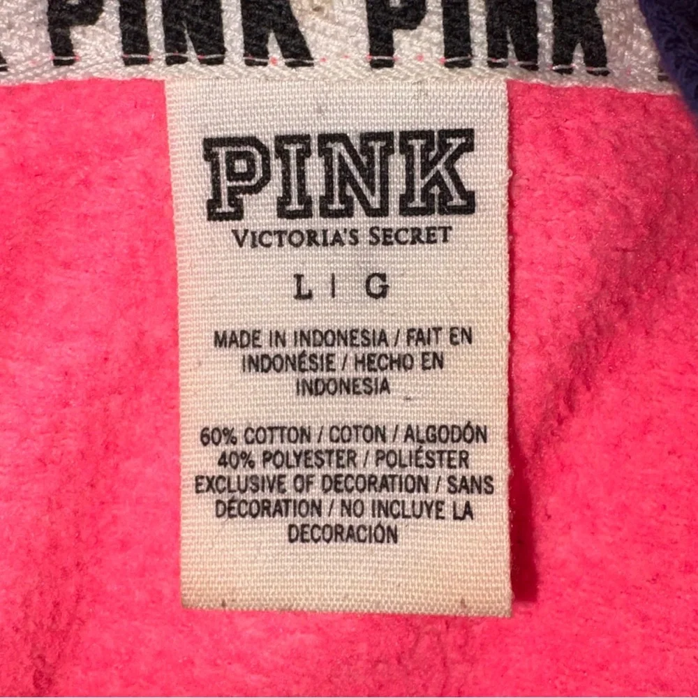 Victoria’s Secret PINK Neon Coral 1/4 Zip Hoodie Sweatshirt Kangaroo Pocket - Picture 7 of 7